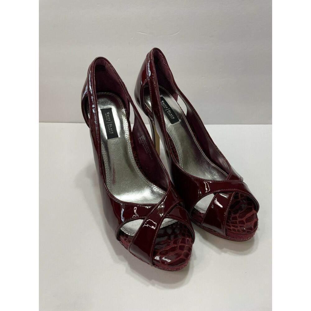 WHITE HOUSE BLACK MARKET Burgundy Patent Leather Peep Toe Stiletto Pumps - 7.5M